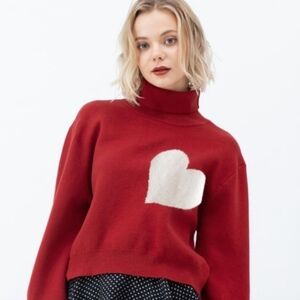 ChicWish Red Womens  Sm/Med  Heart High Neck Red …